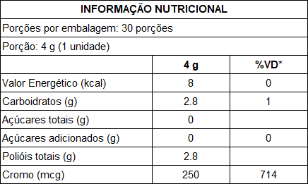 Tabela Nutricional Picolinato de Cromo com 30 Gomas - Blueberry