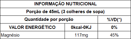 Tabela Nutricional Cloreto De Magnésio P.A. com 10 Sachês 33g